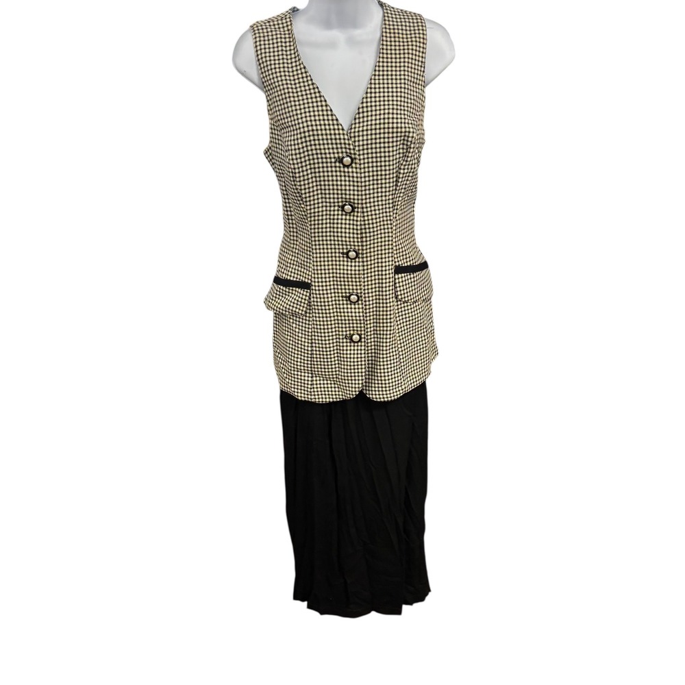 LA BELLE FASHIONS INC Womens Gingham Vest and Black Maxi Skirt Set